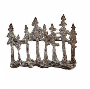 925 Silver Texture Pine Tree Forrest Woods Pin Brooch Unique Nature Scene